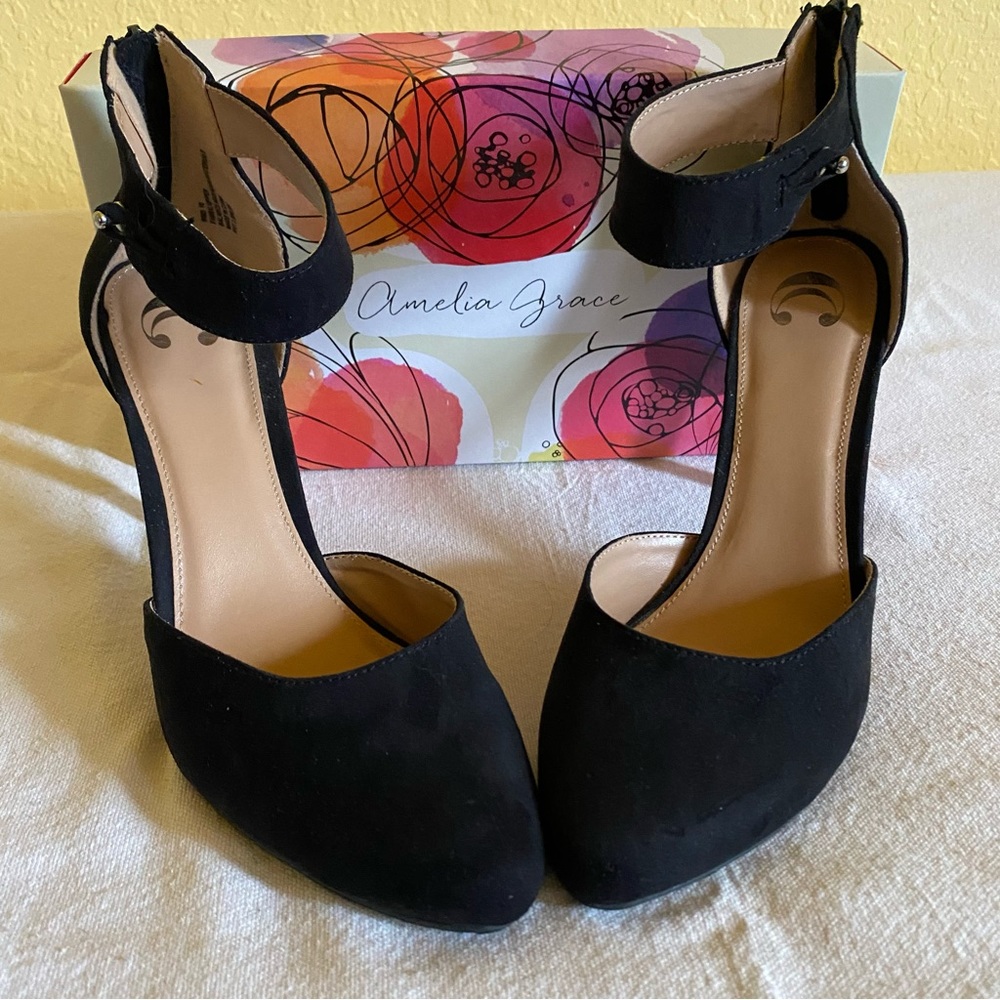 Women's Strap Ankle High Heels Black Color Size 10